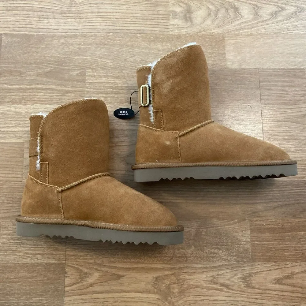 Style & Co Teenyy suede winter Booties Chestnut Faux Fur Lined Boots sz 5 New